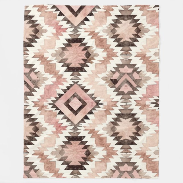 Pink Brown Cowgirl Southwestern Tribal Fleecedecke (Vorderseite)