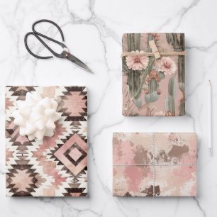 Pink Brown Cowgirl Southwestern Tribal Geburtstag Geschenkpapier Set