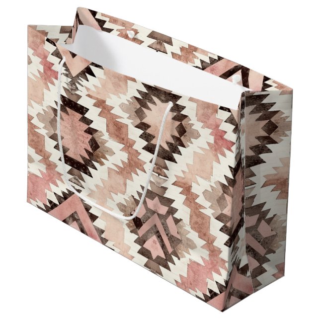 Pink Brown Cowgirl Southwestern Tribal Geburtstag Große Geschenktüte (Vorderseite Schrägansicht)