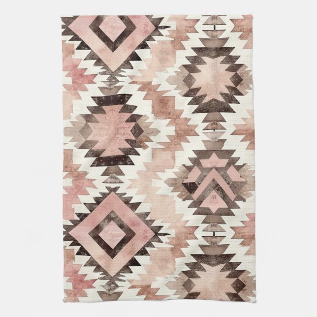 Pink Brown Cowgirl Southwestern Tribal Geschirrtuch (Vertikal)
