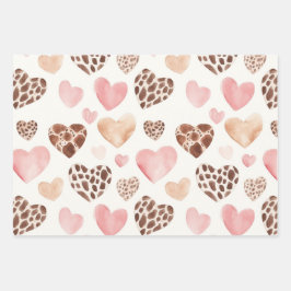 Pink Brown Cream Leopard Tierherzen Geburtstag Geschenkpapier Set