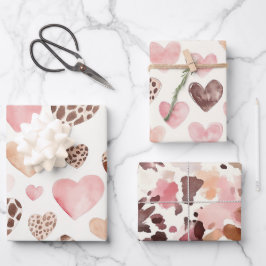 Pink Brown Cream Leopard Tierherzen Geburtstag Geschenkpapier Set