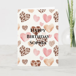 Pink Brown Cream Leopard Tierherzen Geburtstag Karte
