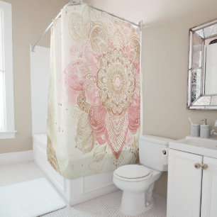 Pink Brown Cream Mandala Bohemisch Boho Mode Duschvorhang