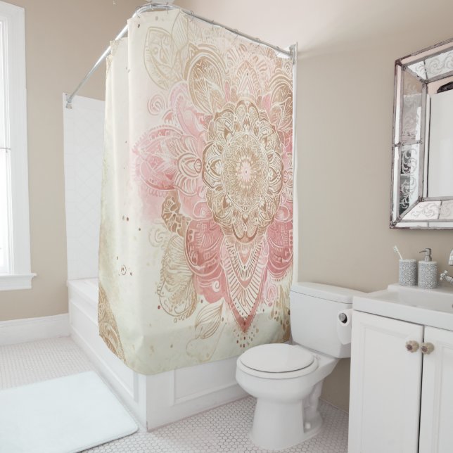Pink Brown Cream Mandala Bohemisch Boho Mode Duschvorhang (Beispiel)