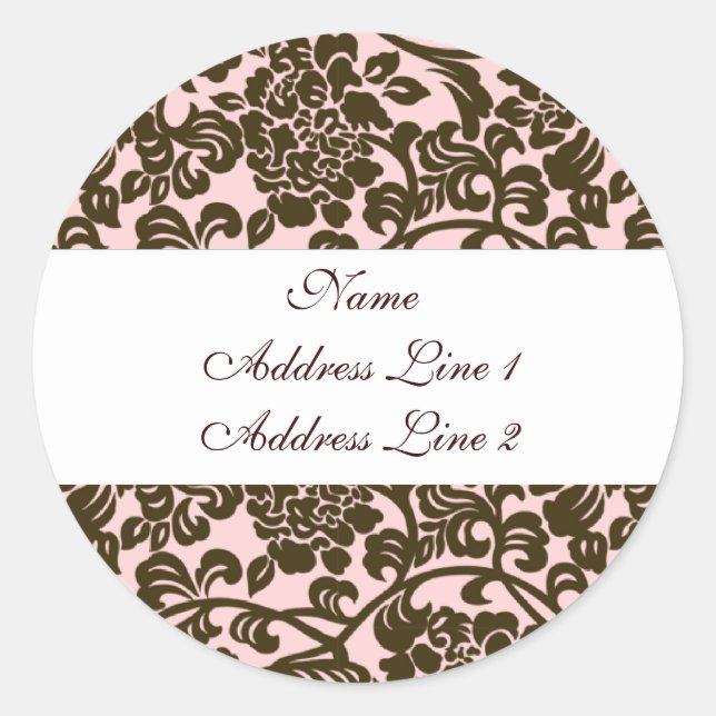 Pink Brown Damask Address Labels Runder Aufkleber (Vorderseite)