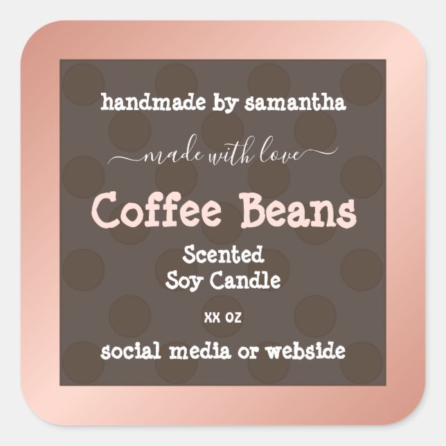 Pink Brown Dotted Pattern Produktverpackungen Etik Quadratischer Aufkleber (Vorderseite)