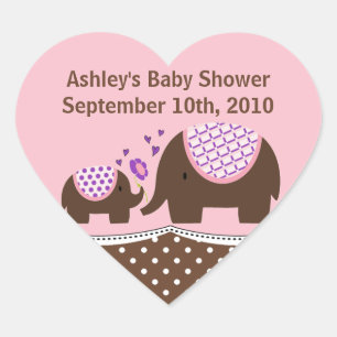 Pink & Brown Elephant Baby Dusche Heftpflaster Herz-Aufkleber