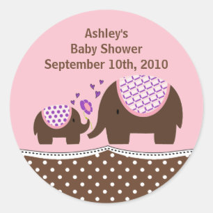 Pink & Brown Elephant Babydusche Aufkleber