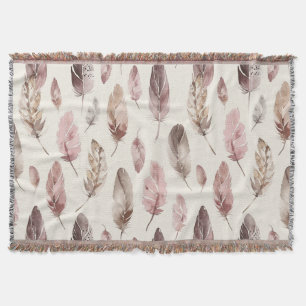 Pink Brown Feathers Decke