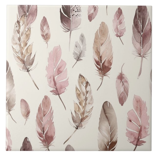 Pink Brown Feathers Fliese (Vorderseite)