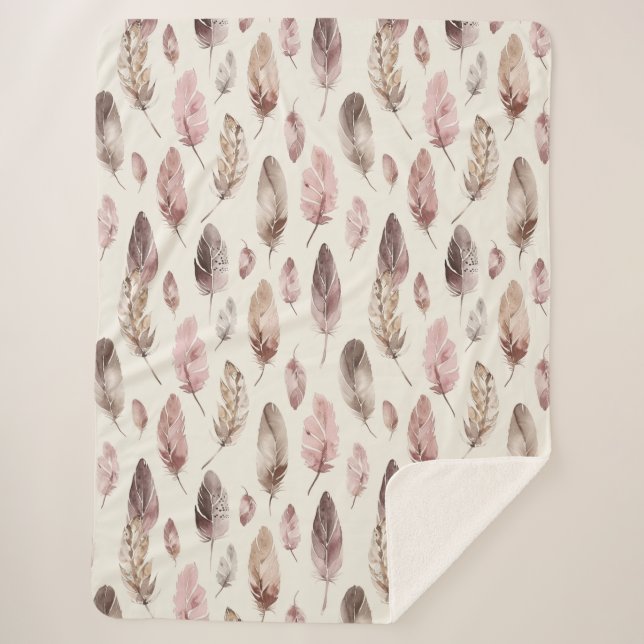Pink Brown Feathers Sherpadecke (Vorderseite)