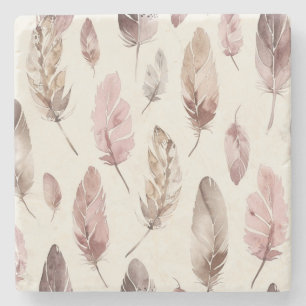 Pink Brown Feathers Steinuntersetzer