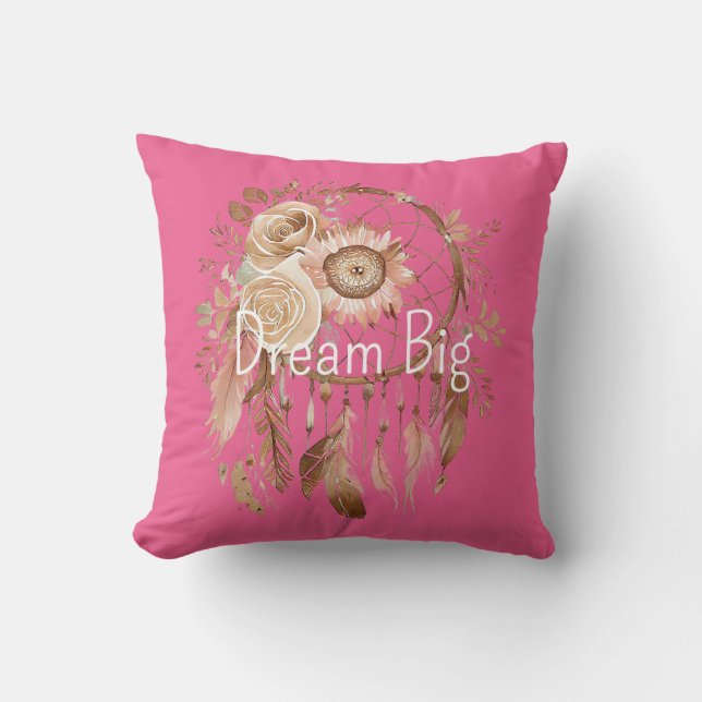 Pink Brown Floral Dream Catcher Kissen (Vorderseite)