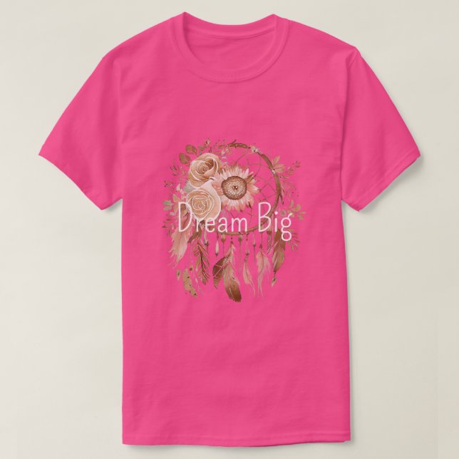 Pink Brown Floral Dream Catcher T-Shirt (Design vorne)