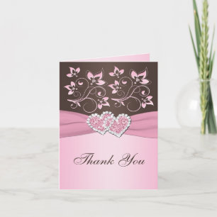 Pink, Brown floral gemachte Herzen Danke Karte