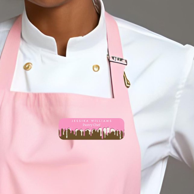 Pink Brown Frosting Drip Bäckerei Namensschild (Von Creator hochgeladen)