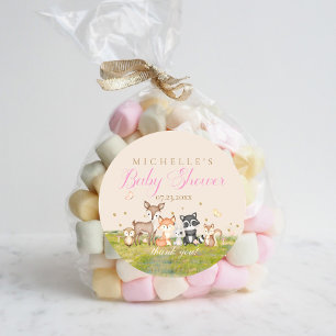 Pink Brown Girl Watercolor Waldtiere Runder Aufkleber