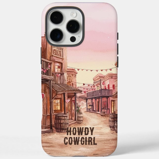 Pink Brown Hearts Cowgirl Wild West Town Case-Mate iPhone Hülle (Rückseite)