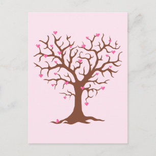 PINK BROWN HERZBAUM SPRING LIEBE NIEDLICH GRAFIK P POSTKARTE