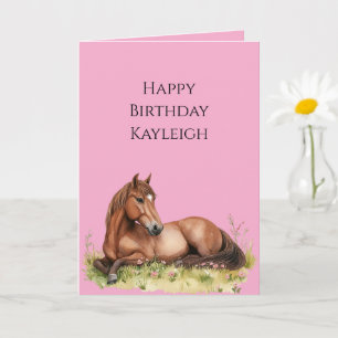 Pink Brown Horse Geburtstag Karte