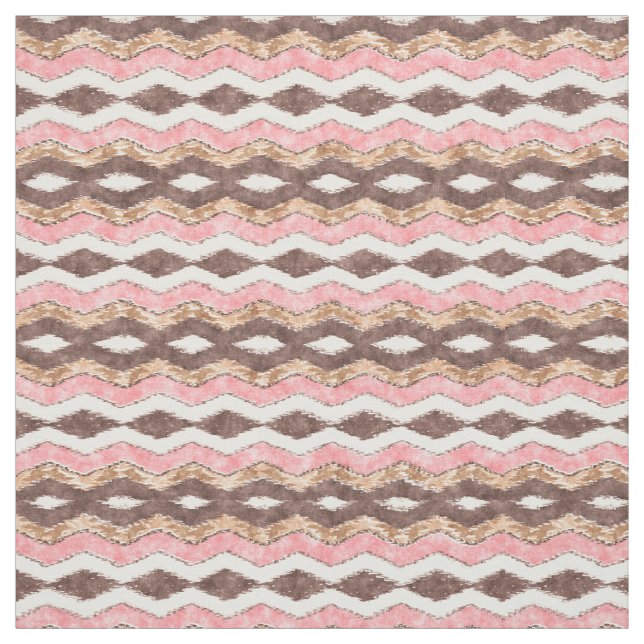 Pink Brown Ikat Zigzag Mosaikmuster Stoff (Muster)