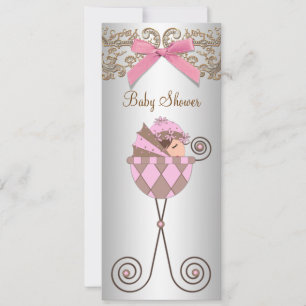 Pink Brown Lace Girl Babydusche Einladung