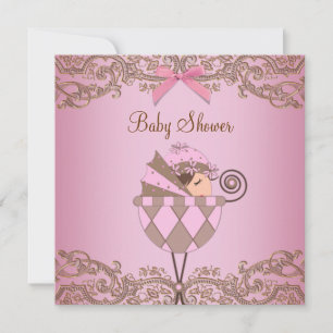 Pink Brown Lace Girl Kinderdusche Einladungen