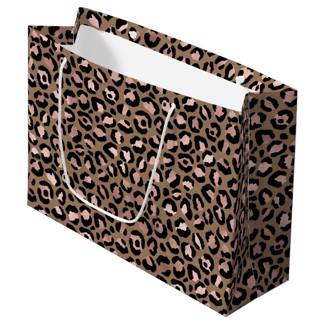 Pink Brown Leopard Große Geschenktüte (Vorderseite Schrägansicht)