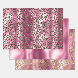 Pink Brown Leopard Print Glitzer Dream Geschenkpapier Set