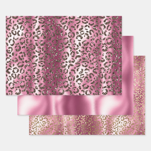 Pink Brown Leopard Print Glitzer Dream Geschenkpapier Set (Set)