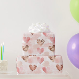 Pink Brown Leopard Print Hearts Geburtstag Geschenkpapier