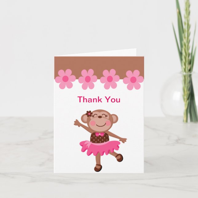 Pink & Brown Monkey Tanz in Tutu Girl Danke (Vorderseite)