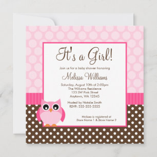 Pink Brown Owl Polka Dot Girl Babydusche Einladung
