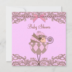 Pink Brown Pearls Lace Girl Babydusche Einladung