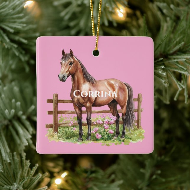 Pink Brown Pferde Keramikornament (Baum)