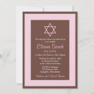 Pink Brown Polka Dot Bat Mitzvah Einladung