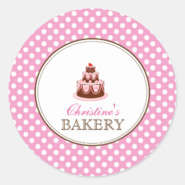 Pink & Brown Polka Dots Kuchen Bäckerei Aufkleber 