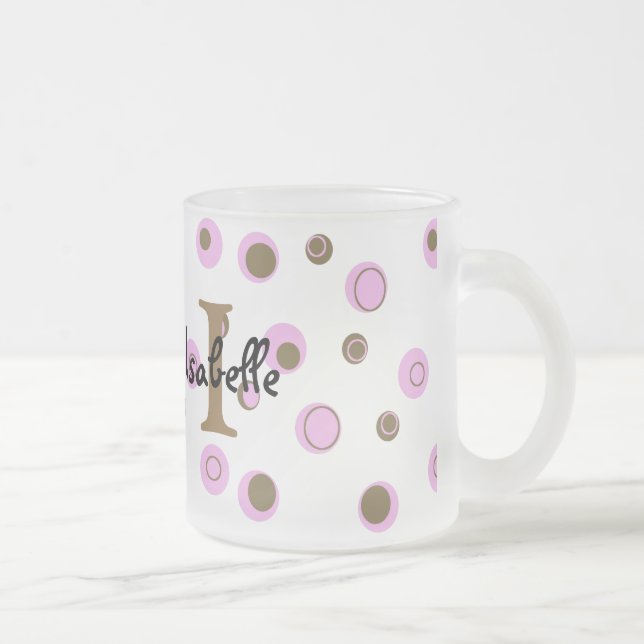 Pink Brown Polka Dots Mit Monogramm Mattglastasse (Rechts)