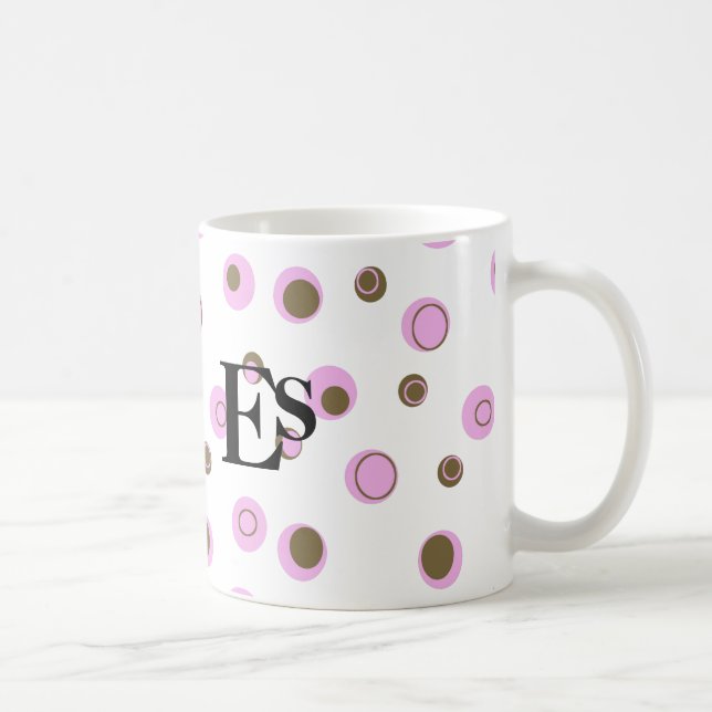 Pink Brown Polka Dots Mit Monogramm Tasse (Rechts)