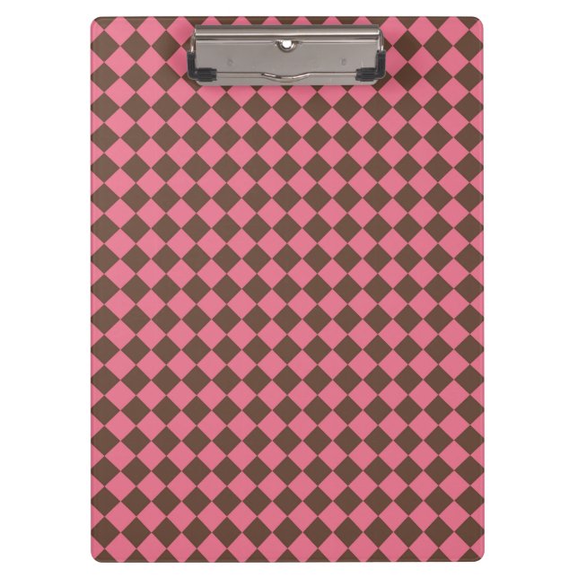 Pink Brown Schachbrett Diamond Pattern Klemmbrett (Vorderseite)