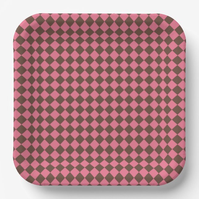 Pink Brown Schachbrett Diamond Pattern Pappteller (Vorderseite)