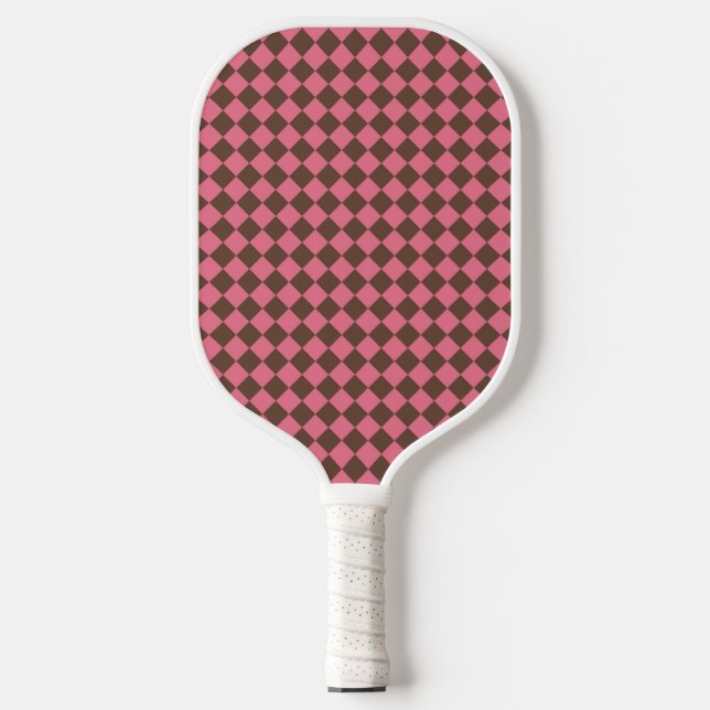 Pink Brown Schachbrett Diamond Pattern Pickleball Schläger (Vorderseite)