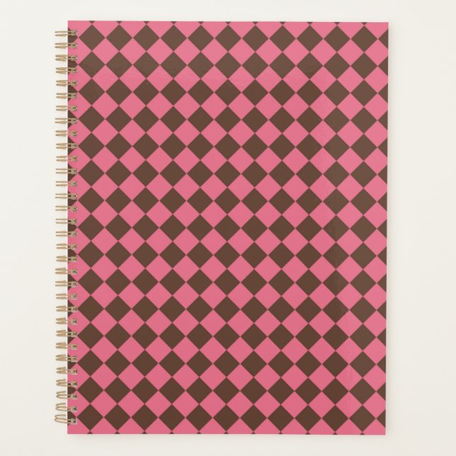 Pink Brown Schachbrett Diamond Pattern Planer (Vorderseite)