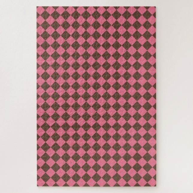 Pink Brown Schachbrett Diamond Pattern Puzzle (Vertikal)