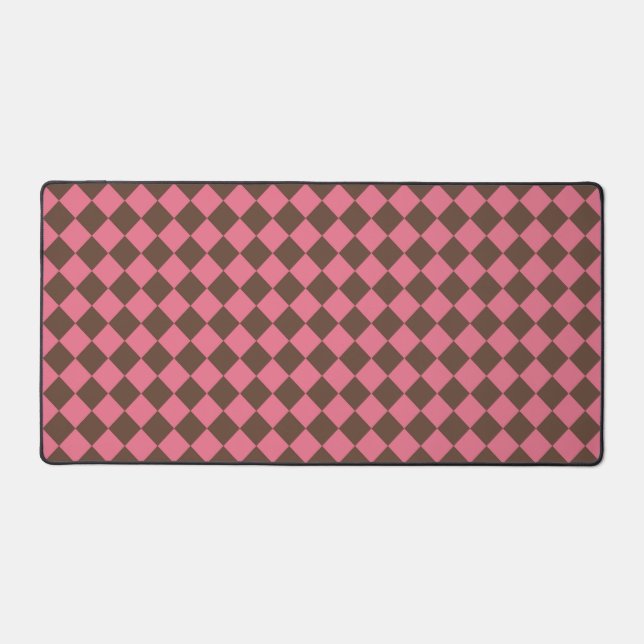 Pink Brown Schachbrett Diamond Pattern Schreibtischunterlage (Vorderseite)