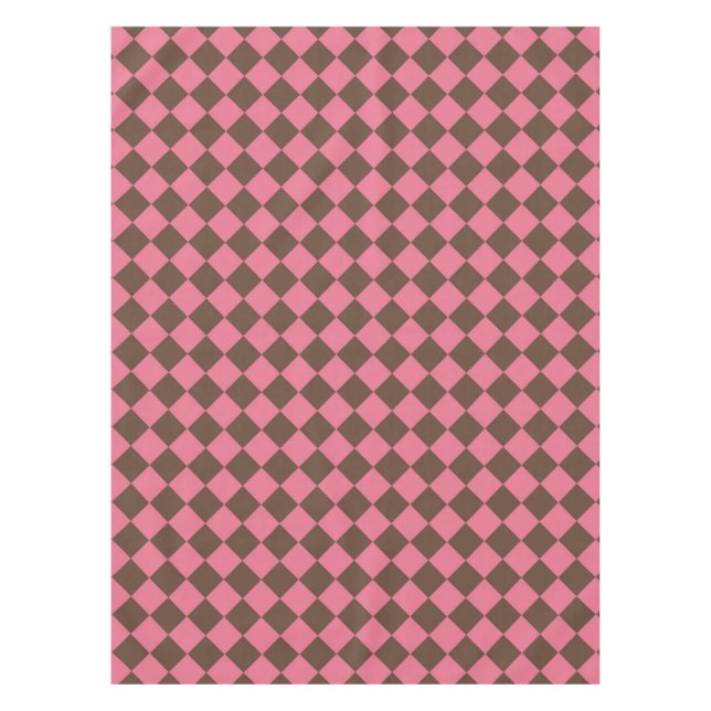 Pink Brown Schachbrett Diamond Pattern Tischdecke (Vorderseite)