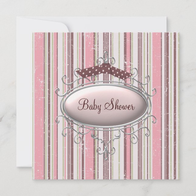 Pink Brown Shabby Chic Baby Girl Dusche Einladung (Vorderseite)