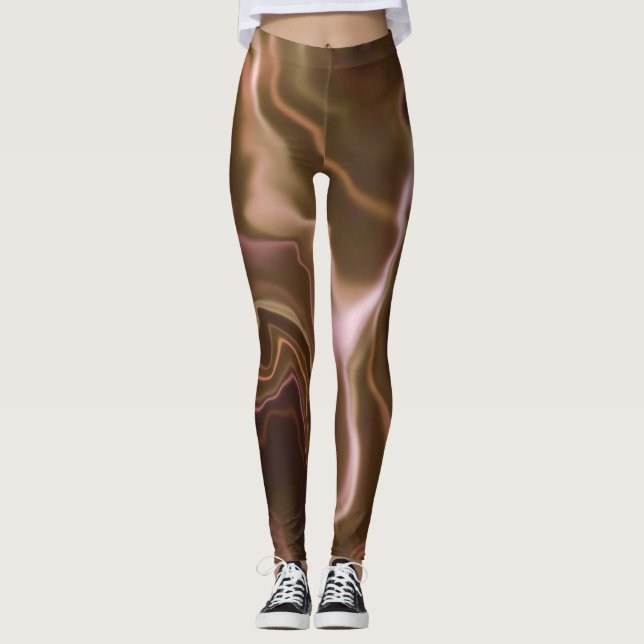Pink & Brown Water marmorierte Spandex-Leggings Leggings (Vorderseite)