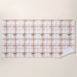 Pink Brown White Plaid Stripes Strandtuch